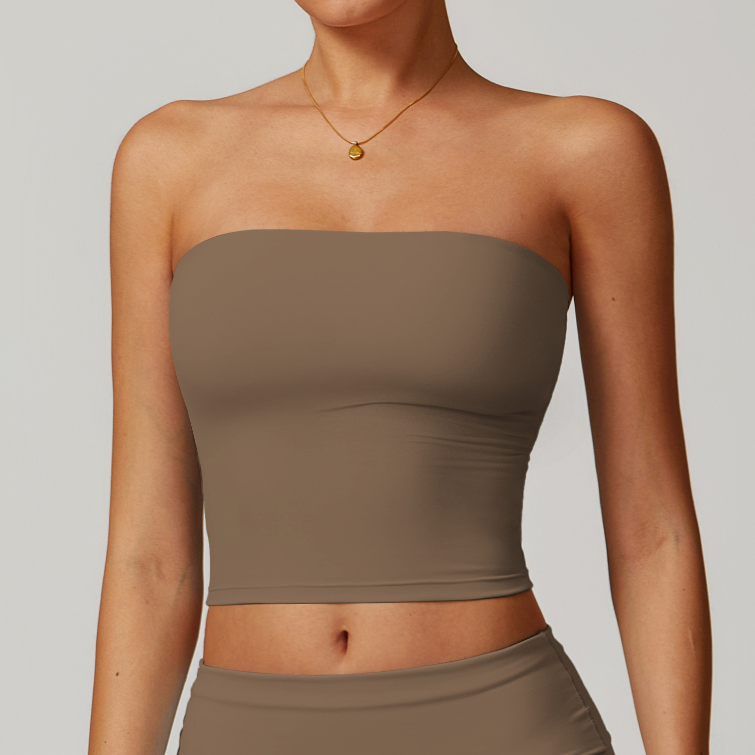 Warm Brown Form-Fitting Sleeveless Tube Top