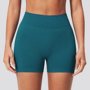 Ribbed High Waist Seamless Tummy Control Women Yoga Biker Workout Shorts
