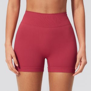 Women Seamless Ribbed Waist Butt Lifting Stretch Fitness Biker Shorts
