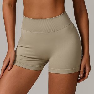 Women Ribbed Waist Seamless Butt Lift Yoga Running Workout Biker Shorts