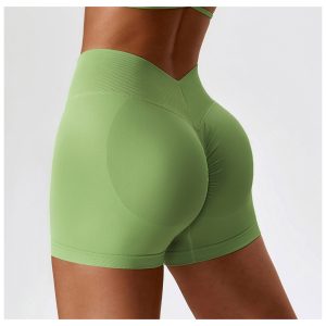 V Cross Waist Scrunch Butt Seamless High Waist Yoga Biker Shorts Women