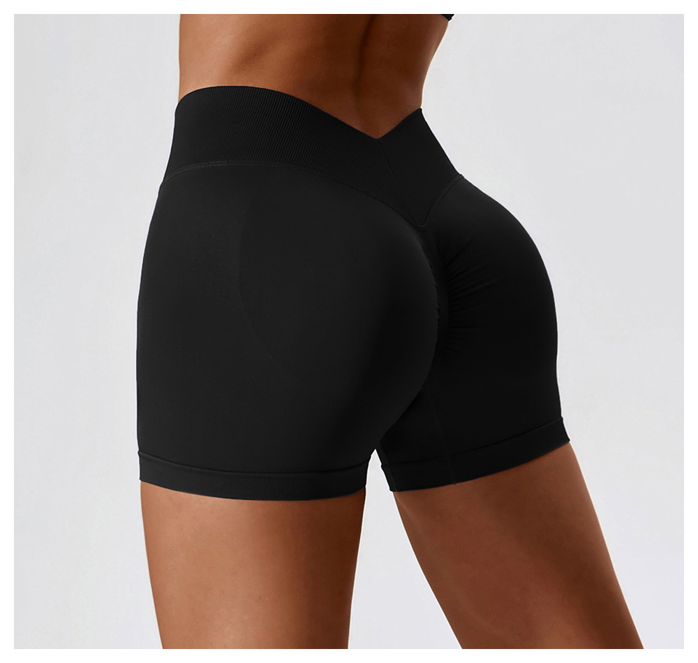 Women V Cross Waist Scrunch Butt Seamless Stretch Yoga Biker Shorts