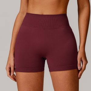 Ribbed Waist Seamless Butt Lifting High Waist Women Athletic Biker Shorts