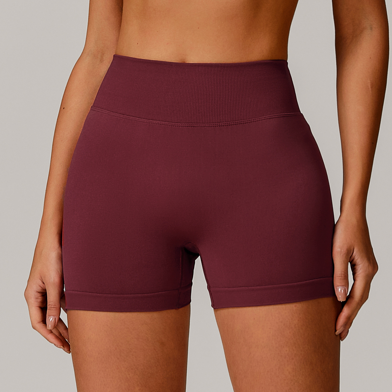 Ribbed Waist Seamless Butt Lifting High Waist Women Athletic Biker Shorts